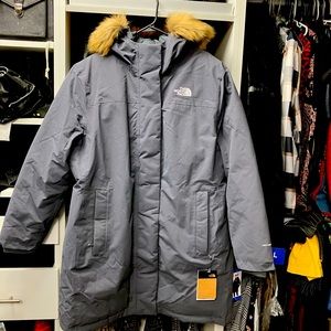 The North face faux fur collar, gray, arctic jacket coat
